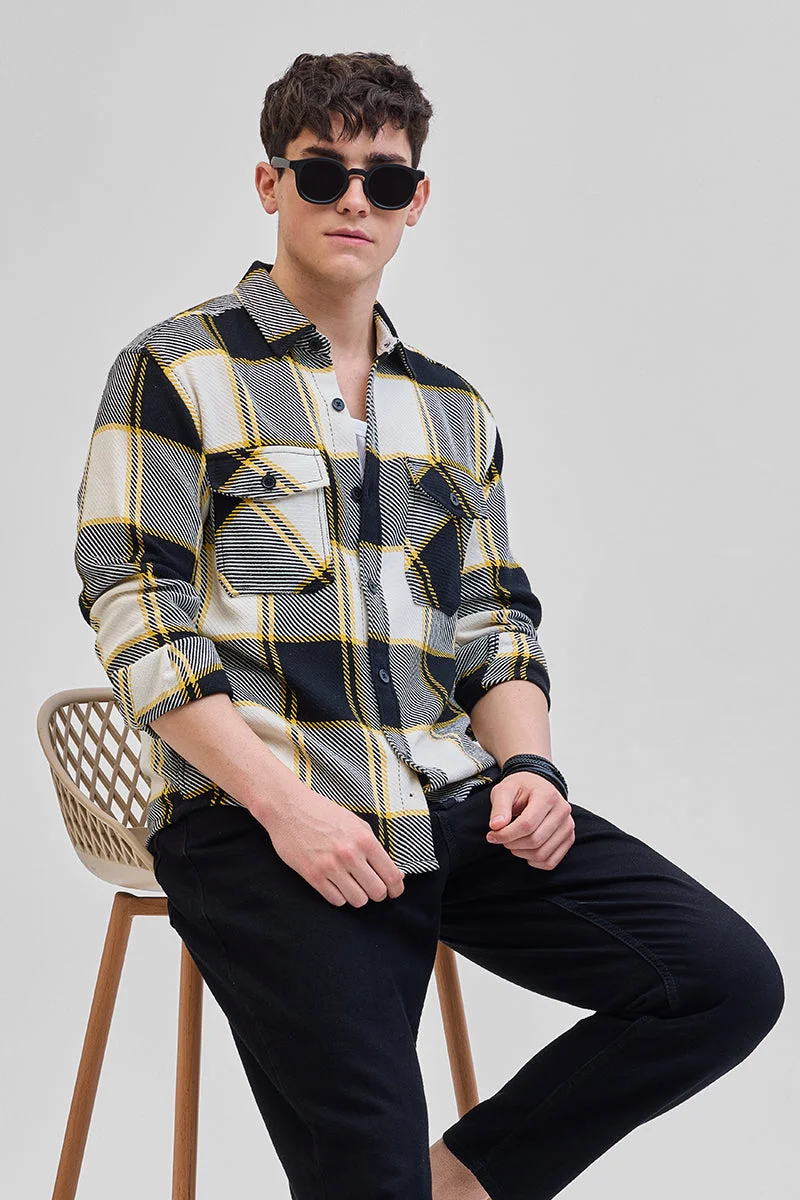 SNITCH Black Flannel Checks Double Pocket Overshirt